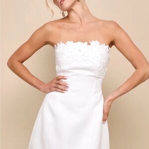 Lulu's Unforgettable Icon White Satin Strapless Floral Mini Dress